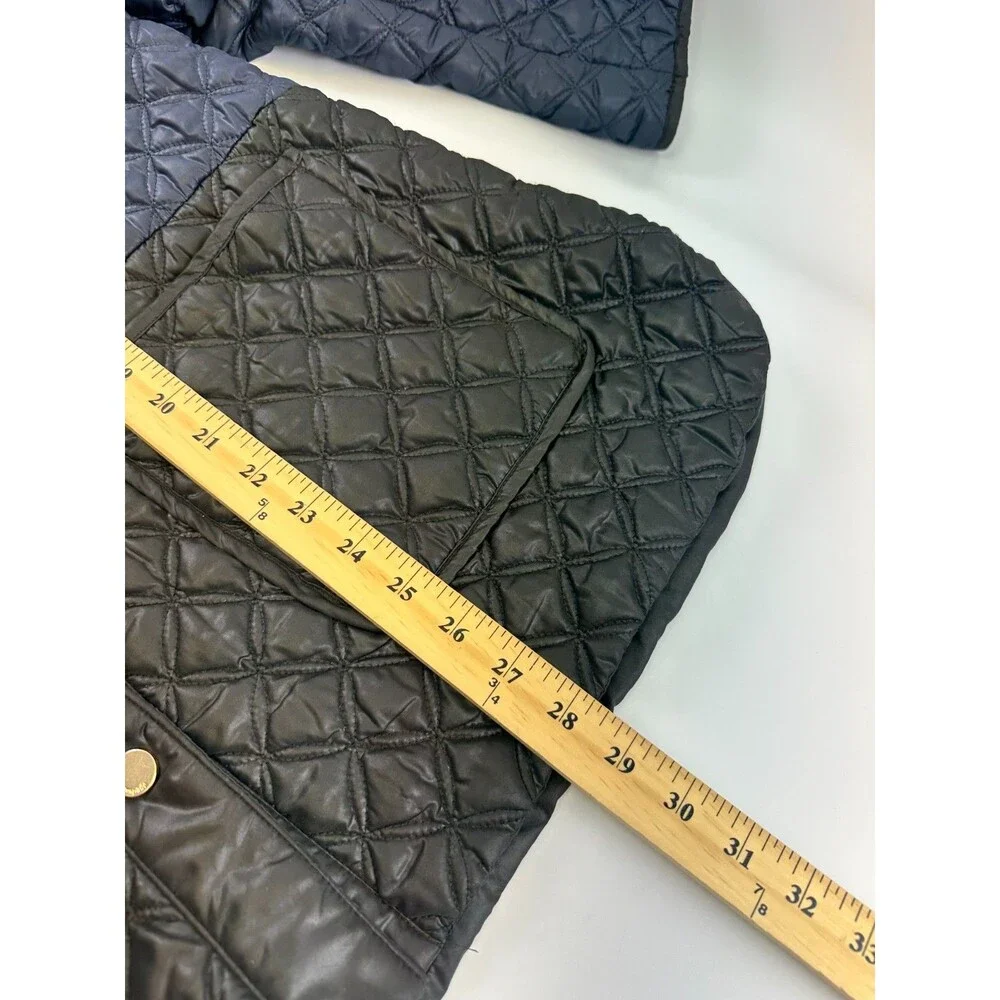 Kate Spade‎ Quilted Color Block Jacket Navy Black Snap Collarless Womens Large